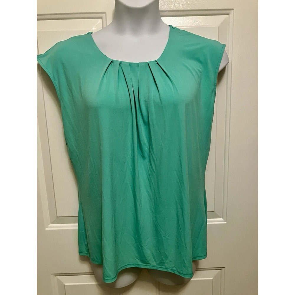 Women's Grayson Size XL Sleeveless‎ Pleated Shell Shirt Green Top Blouse
